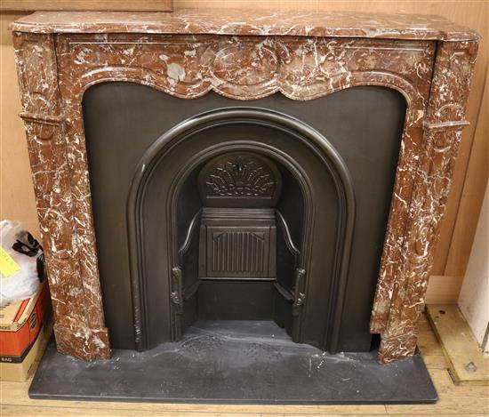 A marble fire place and electric grate W.117cm
